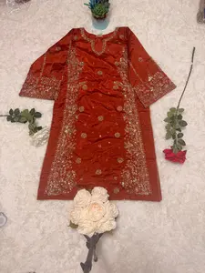 Rust Orange Embroidered 3-Piece Suit BIG SIZE | Elegant Festive & Wedding Wear