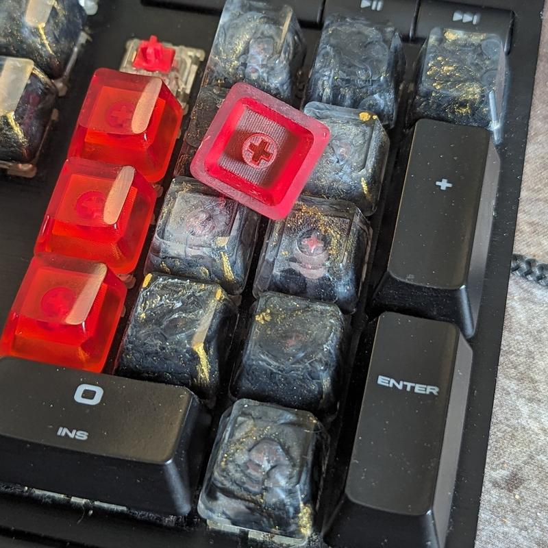 ResinKeyWorks Red-Orange Blank 1U Accent Keycaps, Transparent Hand Polished Resin OEM Caps with MX stems