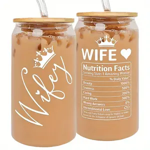 Funny Wife Gift Jar Glass, Romantic Anniversary Birthday Mother's Day Present, 16 Oz Glass for Her, Halloween Thanksgiving Christmas Gifts, Funny Glass Cup