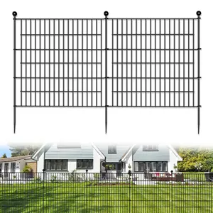 Black Dog Fence Outdoor,10 Panels No Dig Decorative Fence for Outdoor,Yard, Patio,32 in(H) X 24 Ft(L) Animal Barrier Rustproof Metal Wire Panel,Decorative Garden Fence Customizable Pool Area
