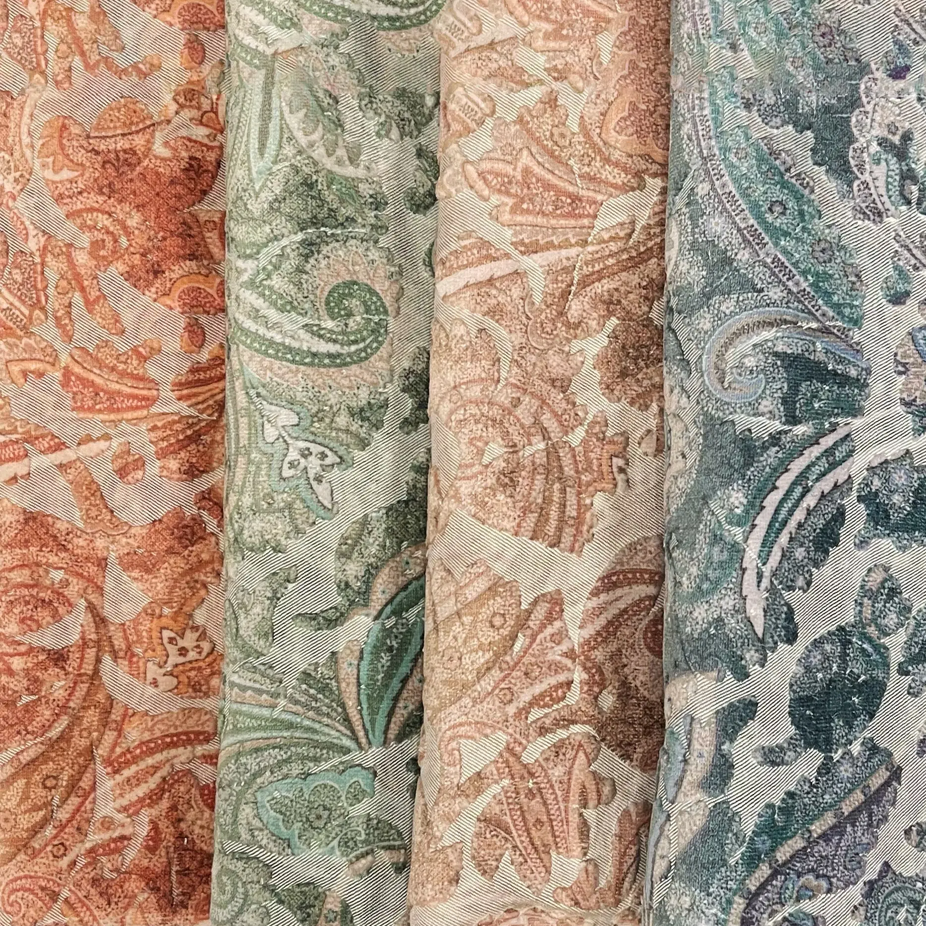 FLORIAN - BOTANICAL PAISLEY PRINTED CUT VELVET UPHOLSTERY FABRIC BY THE YARD