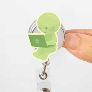 Cute Smiski Retractable ID Badge Reel Kawaii ID Badge Holder Nurse Accessories Unique Gift for Coworker Durable Acrylic Retractable Cord Mechanism Easy Access