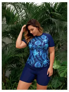 Tankini Swimsuit for Women Plus Size - Sky Blue & Dark Blue Contrasting Color Block Bathing Suit - Wide Shoulder Strap Swim Top & High Waist Bottom - Comfortable Two Piece Swimwear