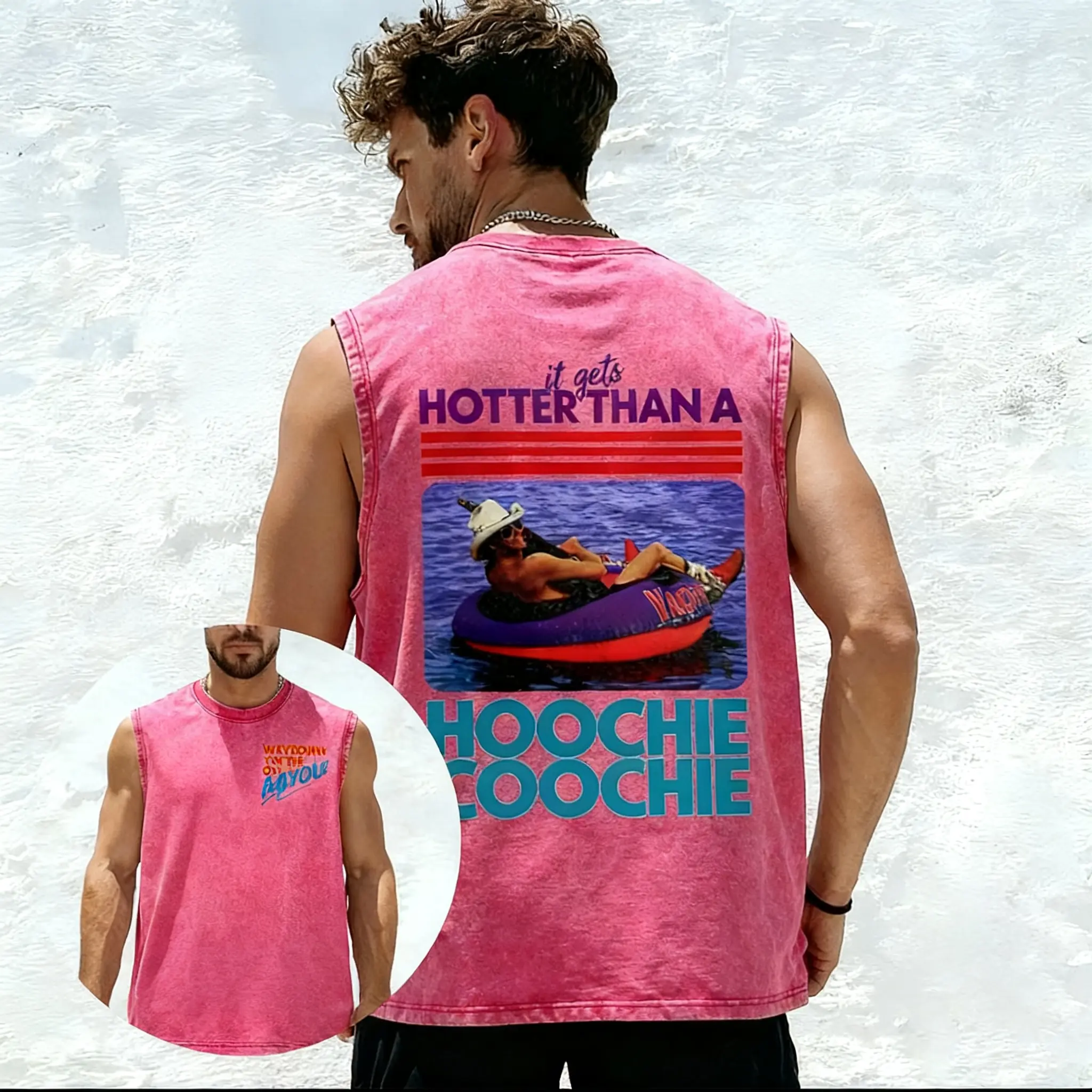 Hotter Than A Hoochie Coochie Funny Retro Country Music Lake Summer Party Pool Float Vibe Humor Graphic Vintage Washed Oversized Cotton Blend Breathable Durable Unisex S-5XL Summer Trendy Streetwear Y2K Fashion Tank Top Menswear Aesthetic