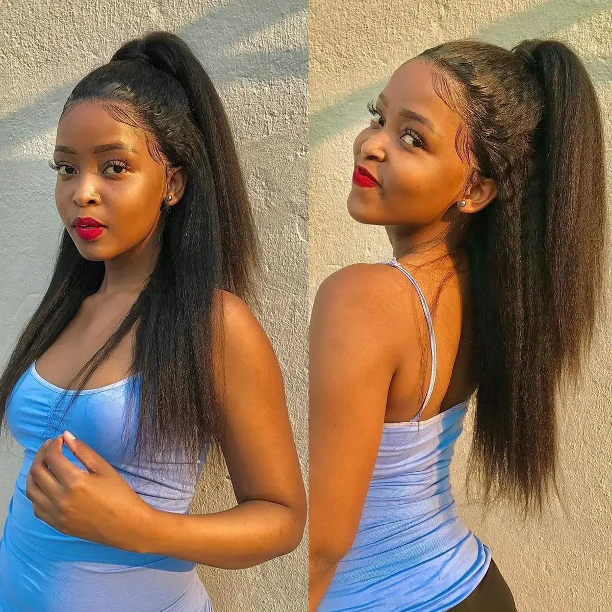 [Glueless Half Wig] Human Natural Hair Kinky Straight Invisible Hairline Ready to Wear 3 IN 1 Seamless Flip Over Half Up and Down Wig Beginner Friendly Wigs for Women With Drawstring