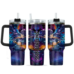 Sung Jin-Woo and Statue of God Solo Leveling Anime Custom Stanley Cup 40 oz 20 oz Tumbler With Handle - Monarch Vacuum Insulated Tumbler