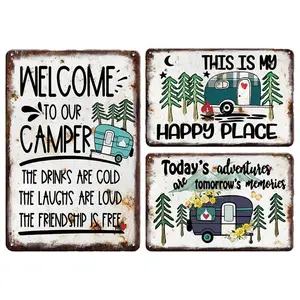 3pcs Vintage Metal Tin Signs for Camper Decor - 8 x 12 inch Waterproof Rustic Wall Art for RV & Home, Easy Hang Door Signs for Outdoor & Indoor Room Decor