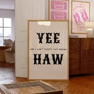 Yeehaw Typography Western Print, Cowboy Wall Art, Trendy Cabin Print, Boys Room, Cowgirl Art, Funny Dorm Decor, Western Yee Haw Poster poster no frame