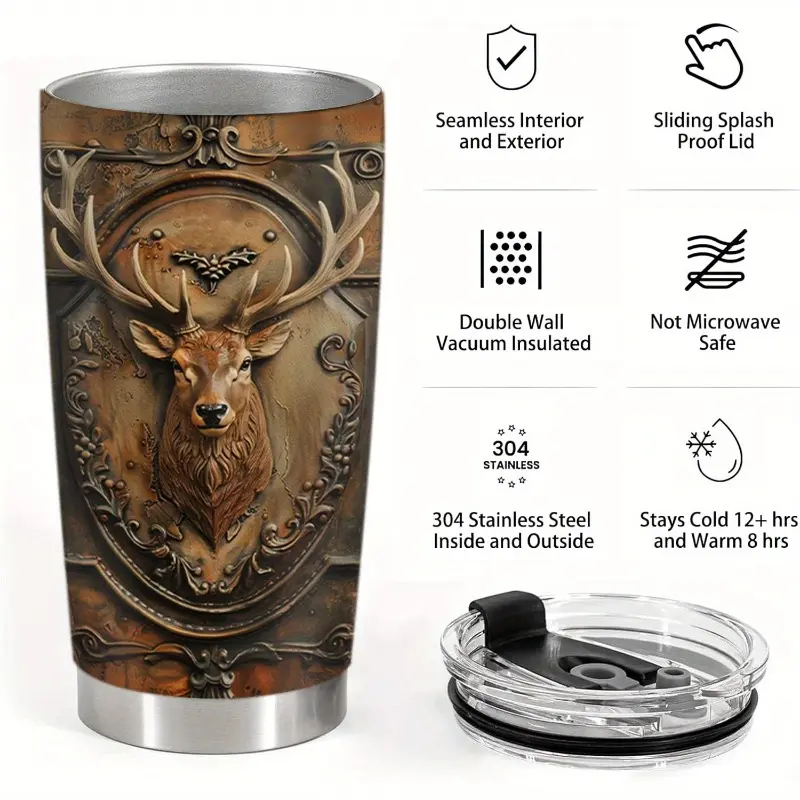 Men's Hunting Gift Cup, Dad Hunter Christmas Birthday Present, Deer Lover Valentine's Day Coffee Mug, Insulated Travel Tumbler Cup with Lid, Valentines Tumbler, 20 Oz