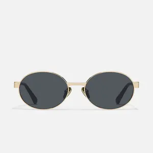 QUAY AUSTRALIA ANYWAYS Narrow Metal Sunglasses with Tapered Arms and Chic Details Gold Oval Adjustable Sunglass for Women