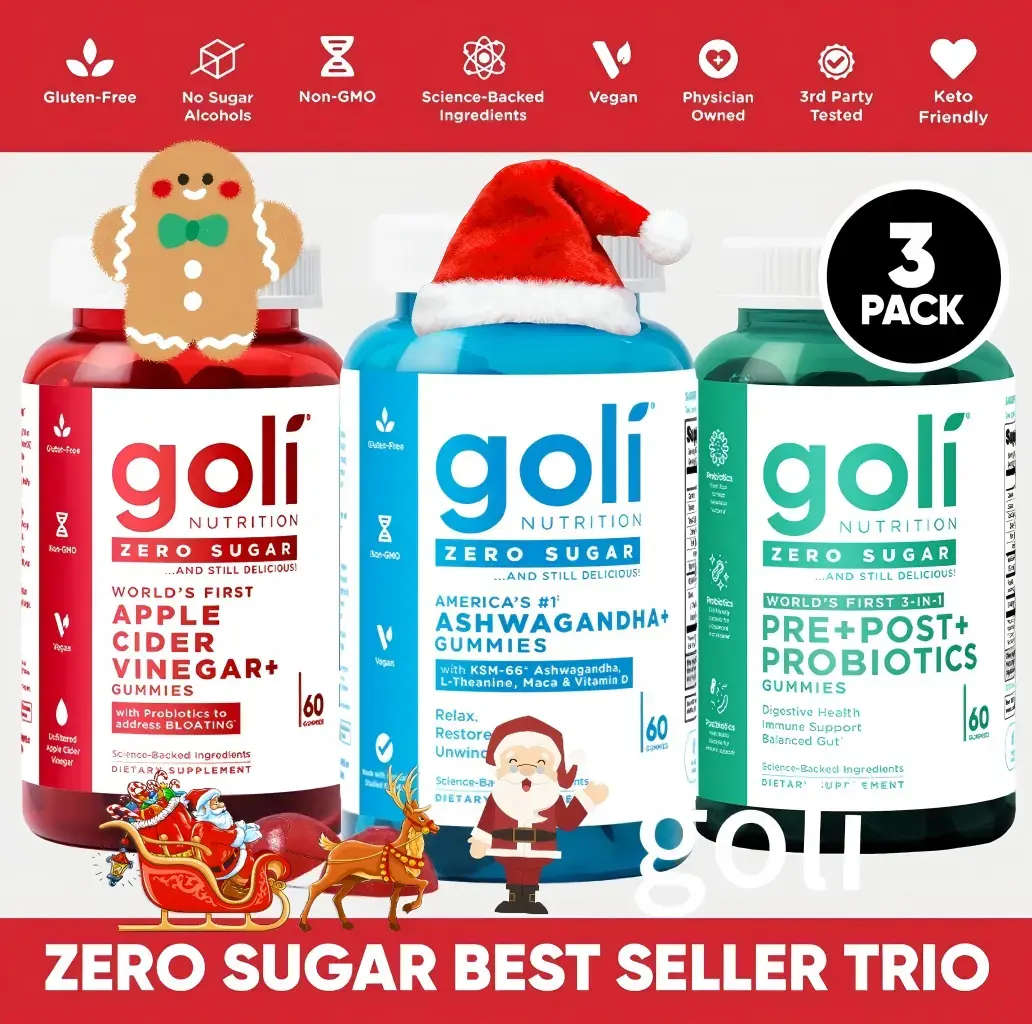Zero Sugar Trio - World's First 3-in-1 Pre, Post, Probiotic, Apple Cider Vinegar with Vitamin B12 and Probiotics To Address Bloating, Ashwagandha & L-Theanine, Vitamin D gummies. Gluten-Free, Vegan, Non-GMO & Gelatin-Free