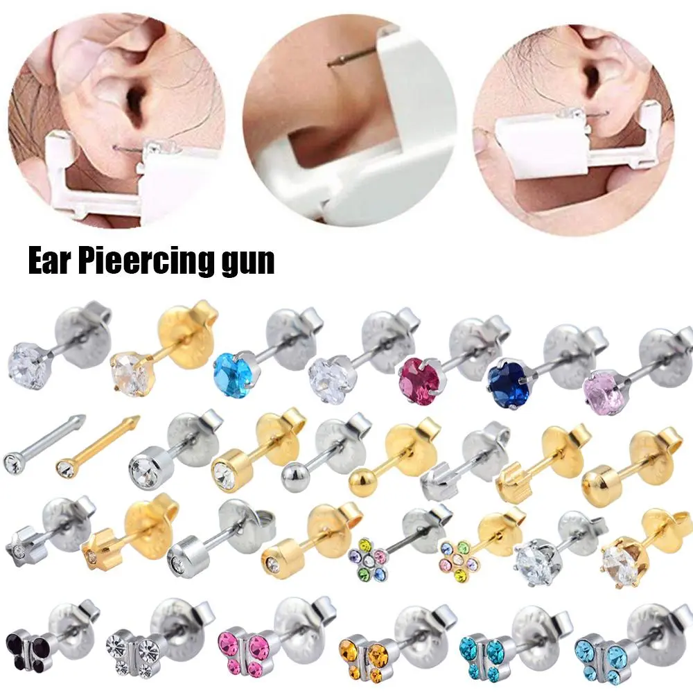 Disposable Safe No Pain Sterile Ear Stud Earring Stude Piercing Piercer Tool Kit Machine Kit Earring Units Piercing Jewelry