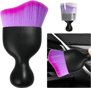 Car Detailing Brush, Curved Soft Bristles Auto Removal Dust Collectors, Universal Vehicle Dashboard, Air Conditioner Vents etc Interior Cleaning Tool Accessories (Double Purple)