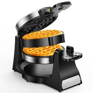 Waffle Maker, 1400W Belgian Waffle Maker, Double Waffle Iron 180° Flip, 8 Slices, Rotating & Nonstick Plates, Removable Drip Tray Easy to Clean, Locking Buckle & Cool Touch Handle, Stainless Steel