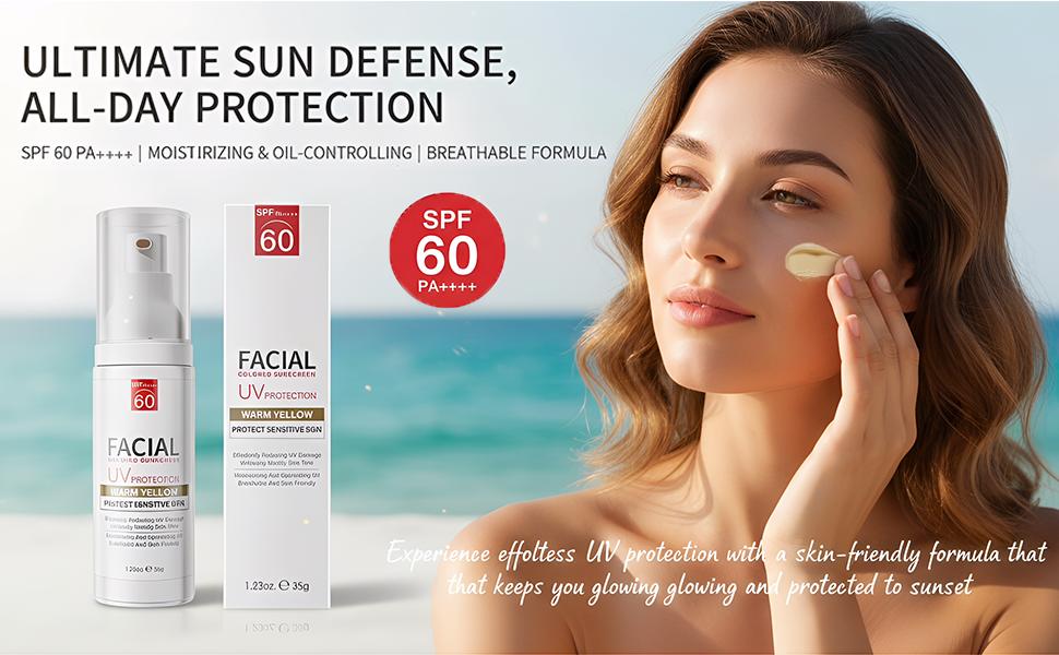 Tinted Sunscreen for Face SPF 60 Moisturizing Facial Mineral Sunscreen and Primer 2-IN-1 Body Sunblock Hydrating Sunblock Lightweight Tinted Moisturizer with SPF for All Skin Types