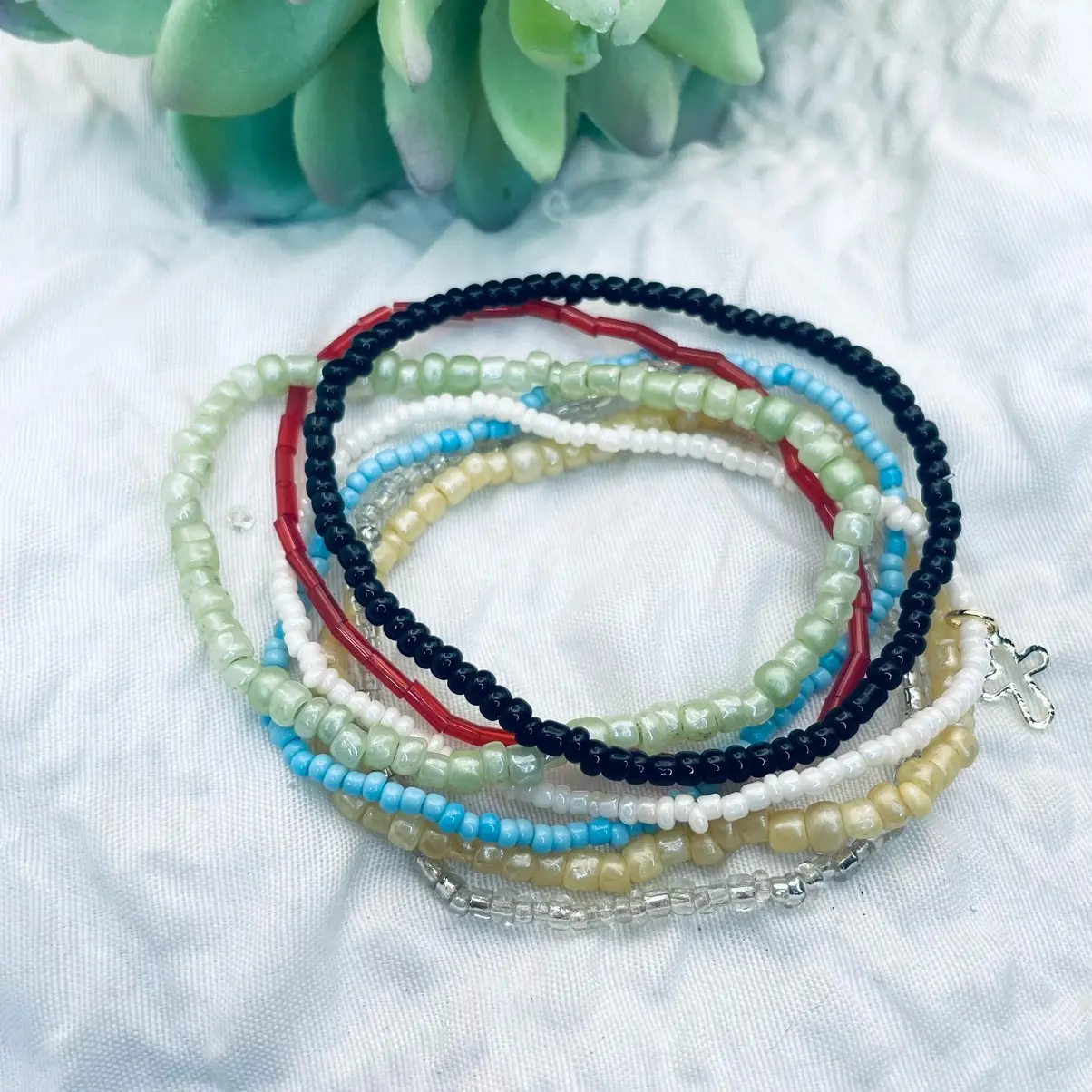 Salvation bracelet, beaded stacked bracelet set