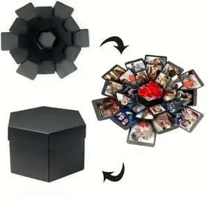 Creative DIY Hexagon Photo Album Gift Box, Homemade Surprise Scrapbook for Mother's Day, Anniversary Present, Paper Birthday Present Box, Unique Heart Design, Surprise Gifts, Creative Gift Packaging