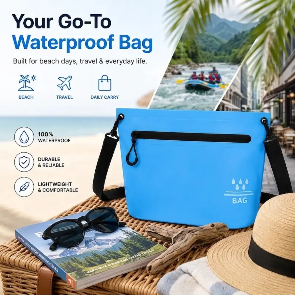 Waterproof Dry Bag Pouch Crossbody Fanny Pack, Adjustable Strap Lightweight PVC Beach Bag for Boating, Kayaking, Swimming & Travel Essentials, Portable Outdoor Storage Bag for Phone, Wallet & Keys