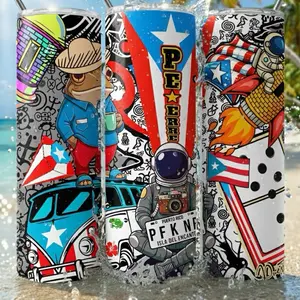 Boricua Pride 20oz Stainless Steel Tumbler with Puerto Rican Flag Design Double Wall Insulated Lid & Reusable Straw Ready to Ship Drinkware Flasks