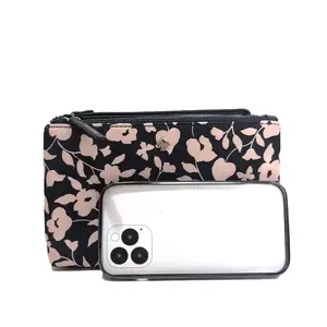 Kate Spade New York Jae Garden Vine Double Zip Wristlet Black Blush Floral Versatile Phone Wallet