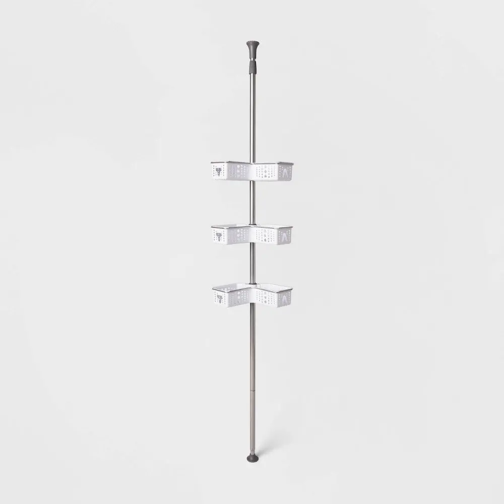 Room Essentials Steel L-Shaped Corner Tension Pole Shower Caddy Holds Up to 5lbs