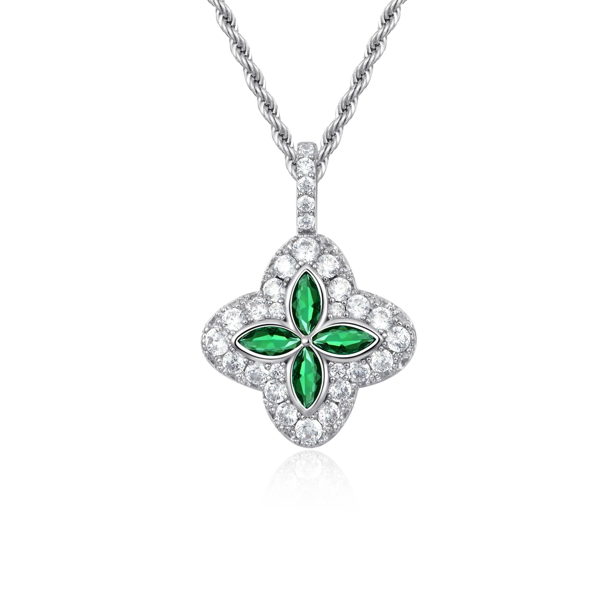 APORRO Iced Luminous Clover Pendant | 18K White Gold Plating for Everyday Wear - Perfect Gift
