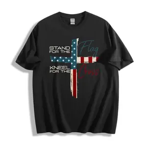 Casual American Patriotic Design Unisex T-Shirt Stand For The Flag Kneel For The Cross Graphic Tee Summer And Fall Wear Perfect Gift For Christian Men And Women