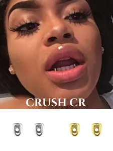 CRUSH CR 18K Gold Plated Hollow Open Face Tooth Caps for Women Content Creators Mirror-Like Polished Finish Ideal for Music Festivals Themed Parties Night Outings TikTok Photoshoots Hip Hop Concerts Streetwear Fits Club Nights Urban Street Style