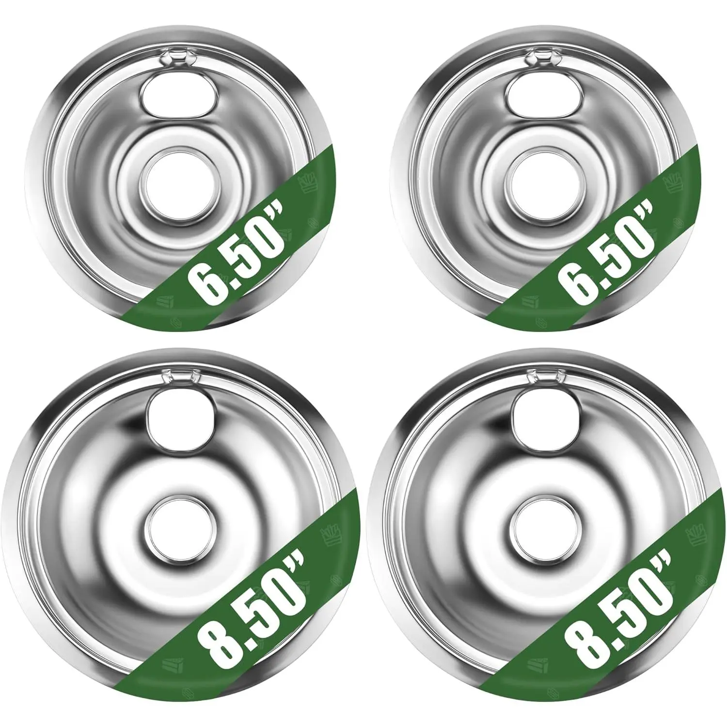 GE68C Chrome Burner Drip Pan Bowls - 4 Packs of 2 x 6" & 2 x 8" for Electric Stove Compatible Ranges by G-E & Hot-Point