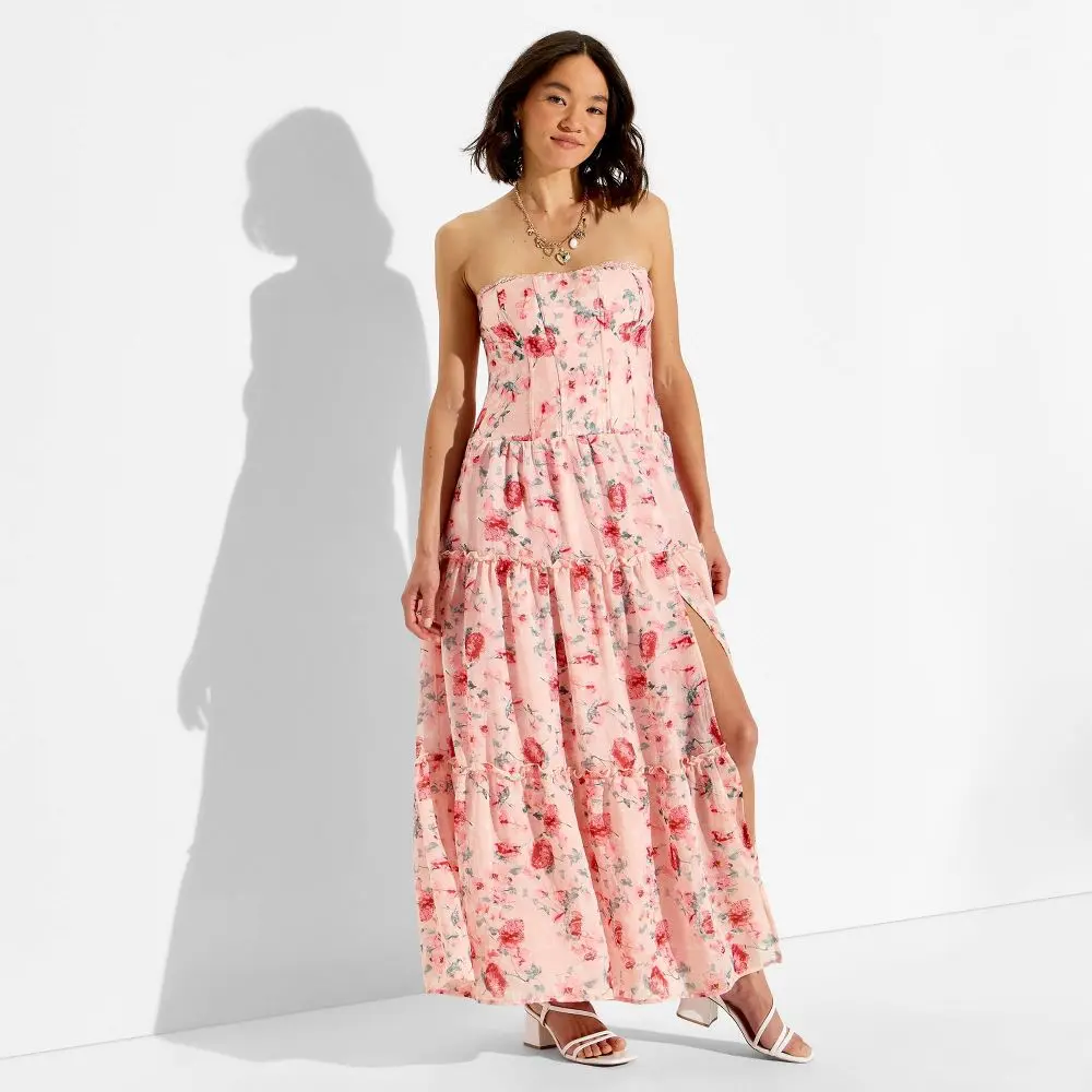 Wild Fable Women's Strapless Tiered Corset Maxi Dress
