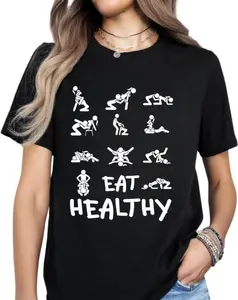 100% Cotton Flat Garment Short-Sleeve Sports Top with Prints & Graphics - Sarcastic, Inappropriate Humor Couples Shirt for Healthy Eating