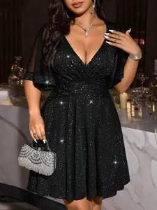 Plus Size V-Neck Waist-Cinched Elegant Dress for Women | Slimming Formal & Evening Outfit | Curvy Chic Cocktail Dress