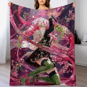 Demon Slayer Mitsuri Kanroji Flannel Fleece Blanket Soft Cozy Mitsuri Love Breathing Print Throw Blanket for Couch Bedroom Perfect Demon Slayer Fan Gift
