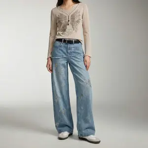 TCH Spring/Summer Hot Diamond Jeans, Women's Retro, Vintage, High Waist, Skinny, Hairy Edge Splicing Straight Leg Pants mothersdaygift