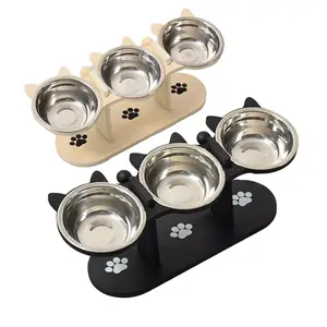 Raised Cat Food Bowls for Indoor Cats, Elevated Cat Bowls,Adjustable Heights Pet Bowl with Black Shelf,3 Stainless Steel Elevated Cat Bowls Stand with 15°Tilted,Cat Food and Water Bowl Set