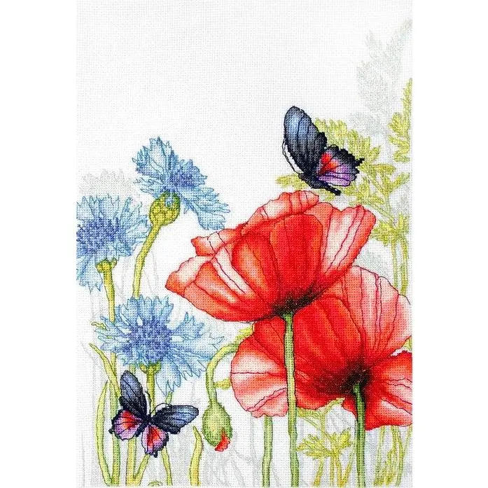 Poppies and Butterflies Counted Cross-Stitch Kit by Luca-S BU4018L