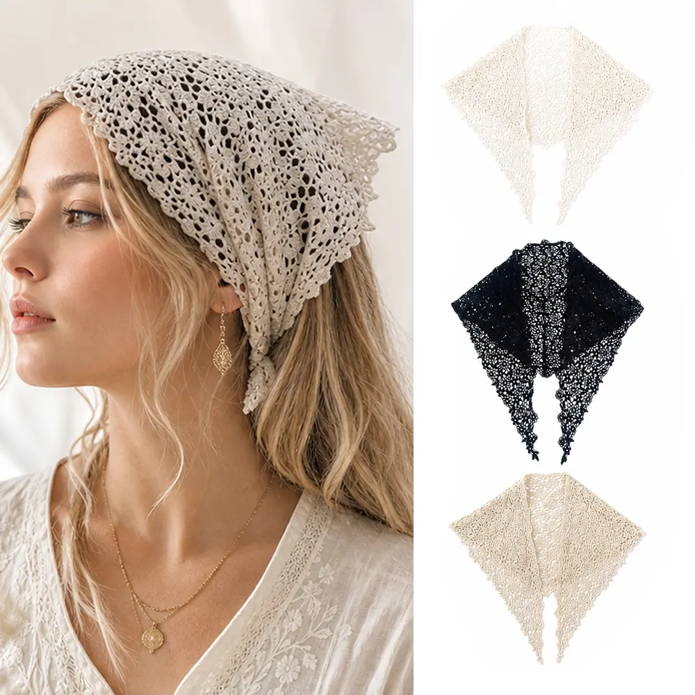 Pack of 3 Floral Print Hollow Out Shawl Triangle Scarf Hair Scarf Headband Suitable for Daily Casual Looks, Weddings, Beach Outings, Parties, Festivals and Photography