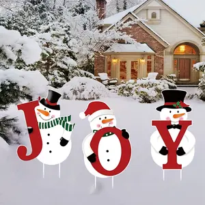 3-piece set of Christmas snowman yard stakes • JOY cute snowman pattern • Durable PP material stake set • Outdoor snowman lawn decoration • Winter garden and holiday decoration • Home snowman Christmas logo stake