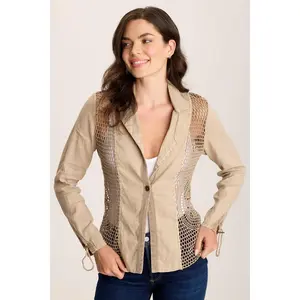 Contessa Linen Blazer with Crochet Insets