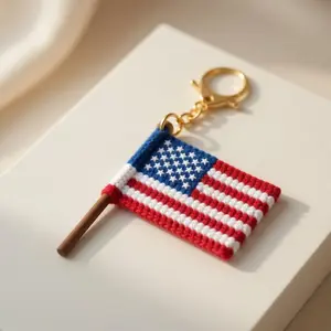American Flag Crochet Keychain, Handmade USA Flag Keychain, Patriotic Amigurumi Key Ring, Fourth of July Gift