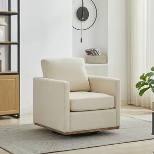 ARCH 30.7"W Square Upholstered Swivel Accent Chair and Comfy Accent Single Sofa Chair, 360 Degree Club Chair, Lounge Armchair for Living Room Bedroom Apartment Nursery.Beige