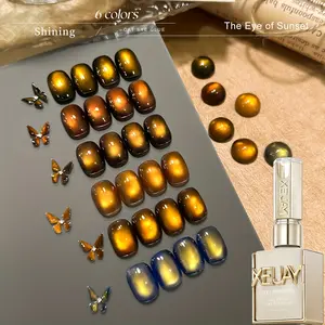XEIJAYI 6pcs New Trendy Nail Art Super Glossy Amber Series Cat Eye Gel Nail Set Fashion Nail Art Kit, Shimmering Glossy Fashionable Salon Cat Eye Art, Dazzling Cat Eye for Salon Nail Art DIY Art Design