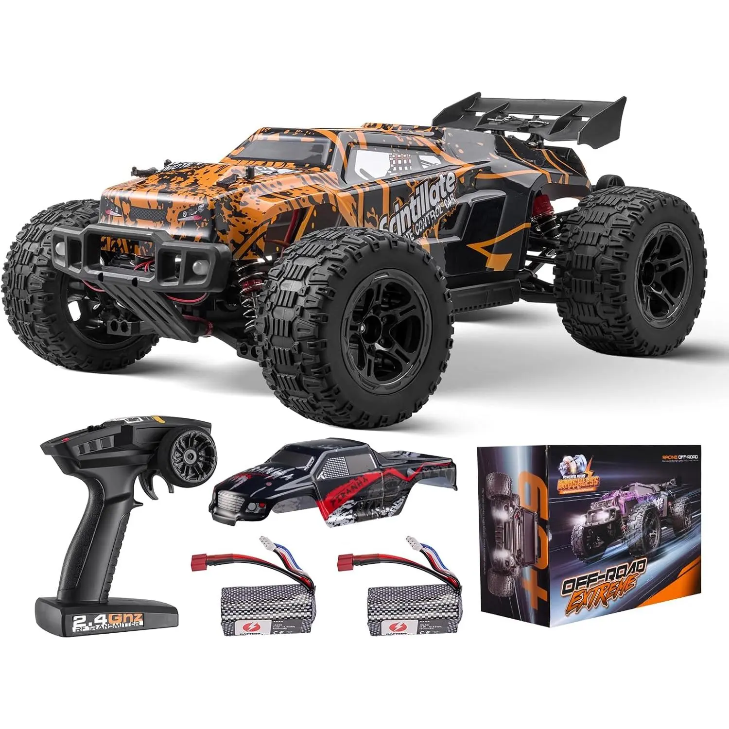 VEVOR 1:10 Scale Brushless RC Car, 4WD Off-Road Truck for Adults & Boys, 50 km/h High Speed, IPX4 Waterproof, All Terrain with Rubber Tires, High-Grip Rubber Tires, Metal Shock Absorber System & Extra Shell