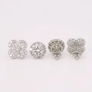 2 Pairs Hypoallergenic CZ Stud Earrings Set, Fade-Resistant Flower & Round Halo Earrings for Bridal Wedding, Prom, Daily Wear