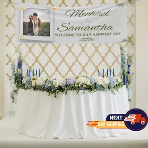 Custom Wedding Welcome Banner with Photo, Personalized Vinyl Sign for Reception or Ceremony, Elegant Wedding Photo Banner, Personalized Couple Name & Date, Romantic Reception Décor