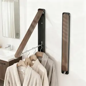 Clothes Drying Rack Wall Mounted for Laundry, Retractable & Foldable Clothes Hanger, Indoor Outdoor Wall Dryer Rack Organization for Dorm, Closet, Apartment, Balcony, Laundry, Rv, Walnut