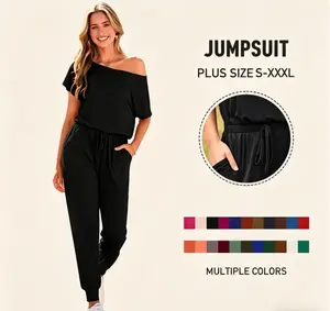 Women's Jumpsuit Off-Shoulder Elastic Waist Stretchy Loose Minimalist Comfy Clothes Casual Outdoor Lightweight Romper - Fabric - Womenswear Pants Style romper