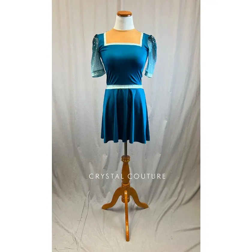 *Brand New* Teal Skating Dress with Ombre Mesh Arm Cap Sleeves