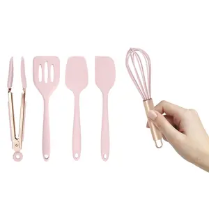 COOK WITH COLOR Silicone Cooking Utensils, Kitchen Utensil Set, Easy to Clean Silicone Kitchen Utensils, Cooking Utensils for Nonstick Cookware, Kitchen Gadgets Set, Mini, Pink