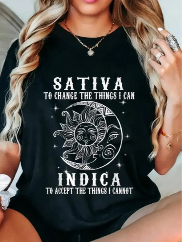 100% Cotton Unisex Sativa To Change The Things I Can Indica Cannabis Weed T-Shirt Casual Top